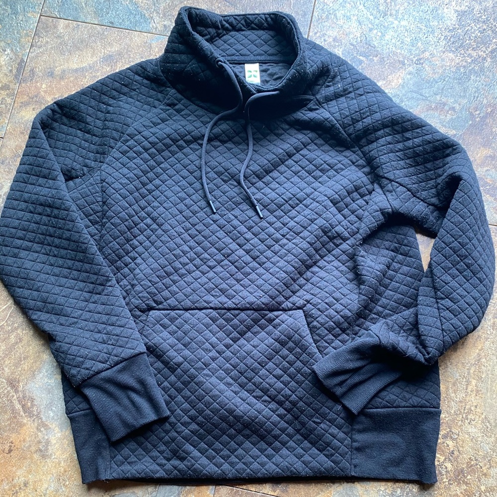 Textured waffle knit black sportswear hoodie